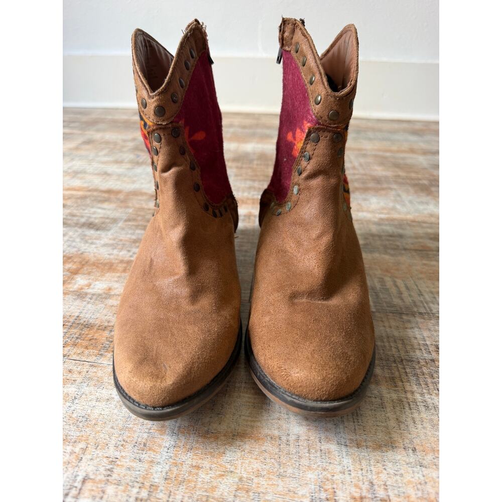 Southwestern Boho Faux Suede Cowboy Boots Ankle Boots Aztec Panels Western Sz 8 - Picture 8 of 13